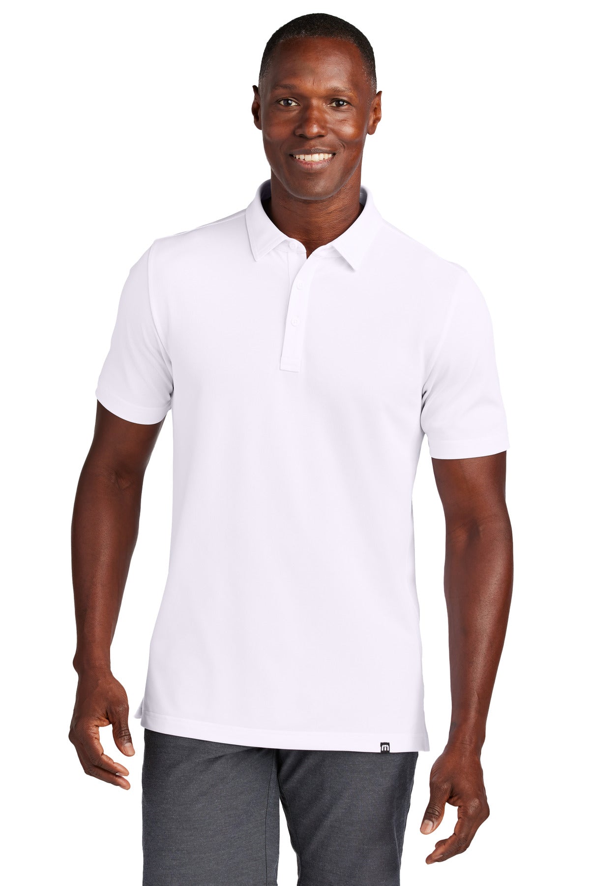 Front View of White TravisMathew Cabana Solid Polo TM1MAA370