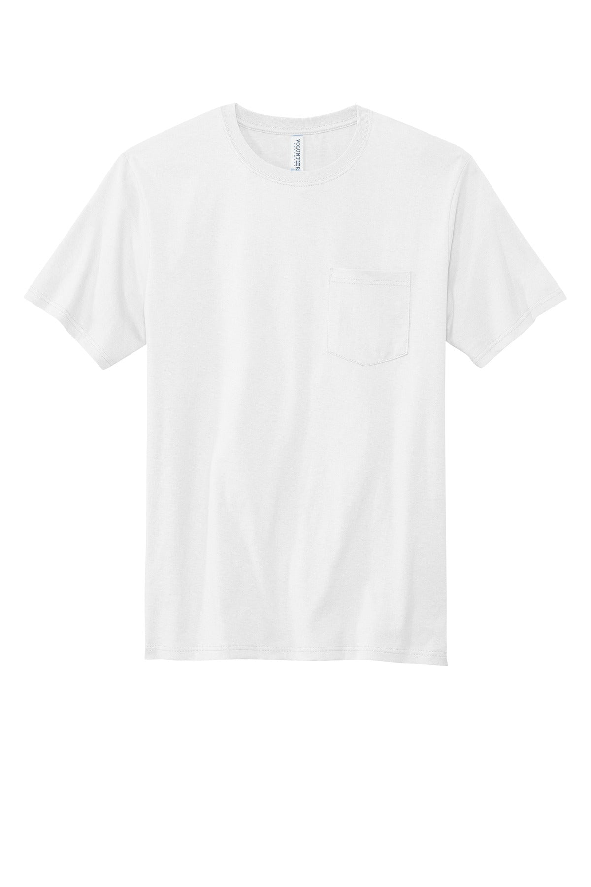 Front View of White Volunteer Knitwear All-American Pocket Tee VL100P