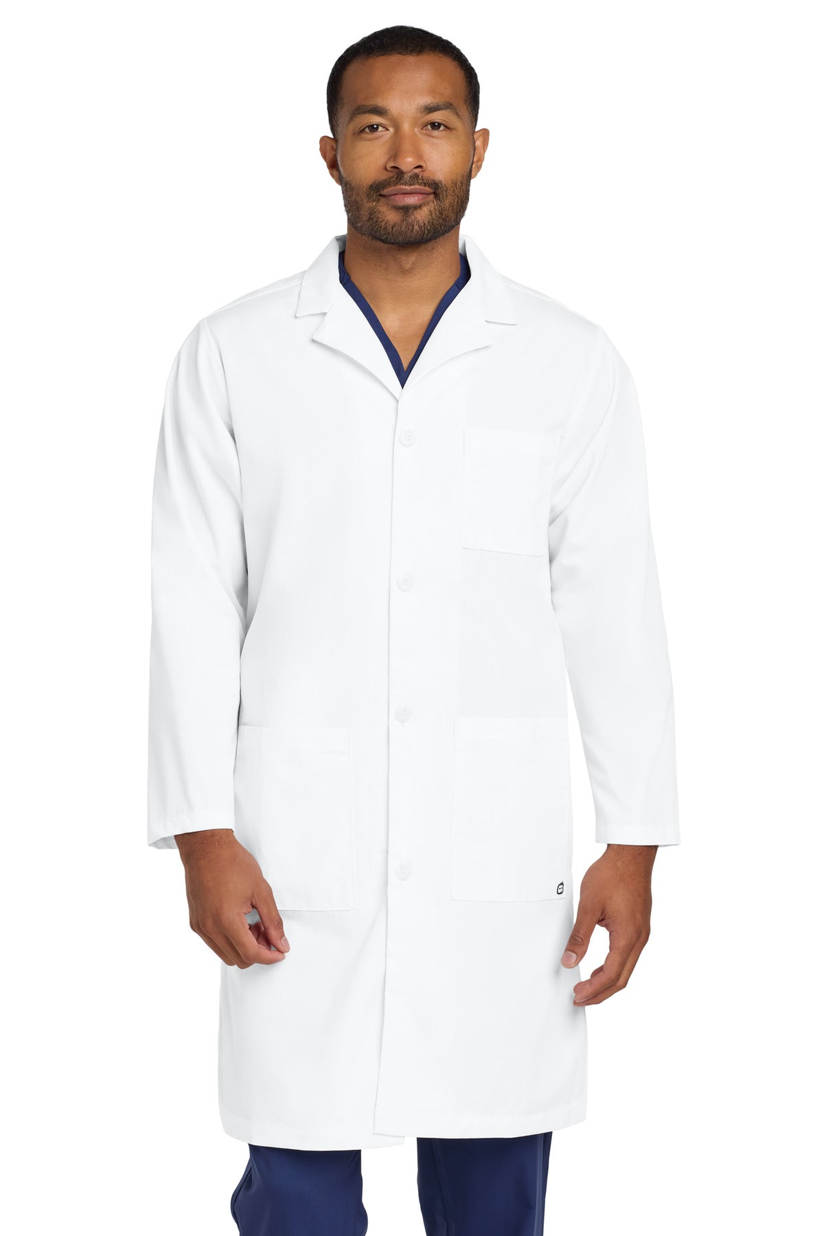 Front View of White Wink Men's Long Lab Coat WW5172