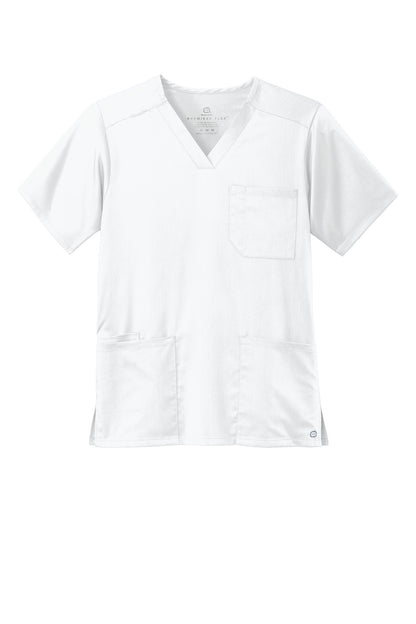 Front View of White Wink Men's Premiere Flex V-Neck Top WW5068