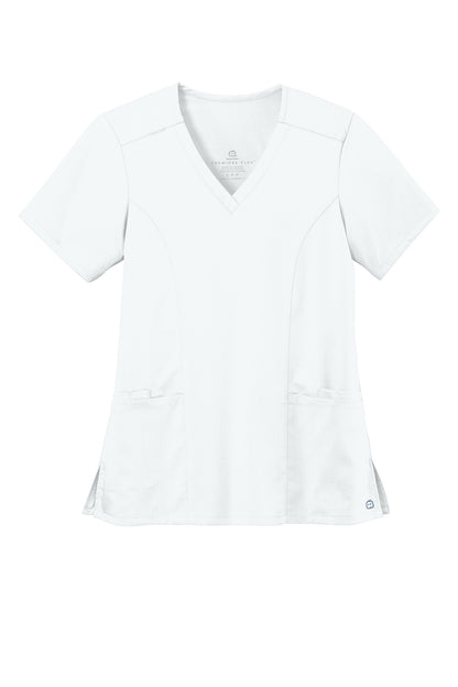 Front View of White Wink Women's Premiere Flex V-Neck Top WW4168