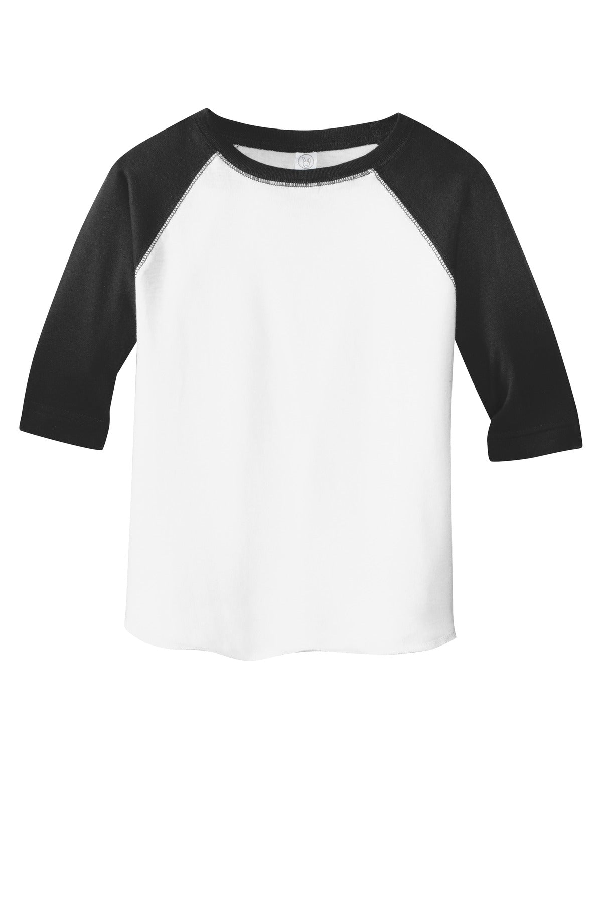 Front View of White/Black DISCONTINUED Rabbit Skins Toddler Baseball Fine Jersey Tee. RS3330