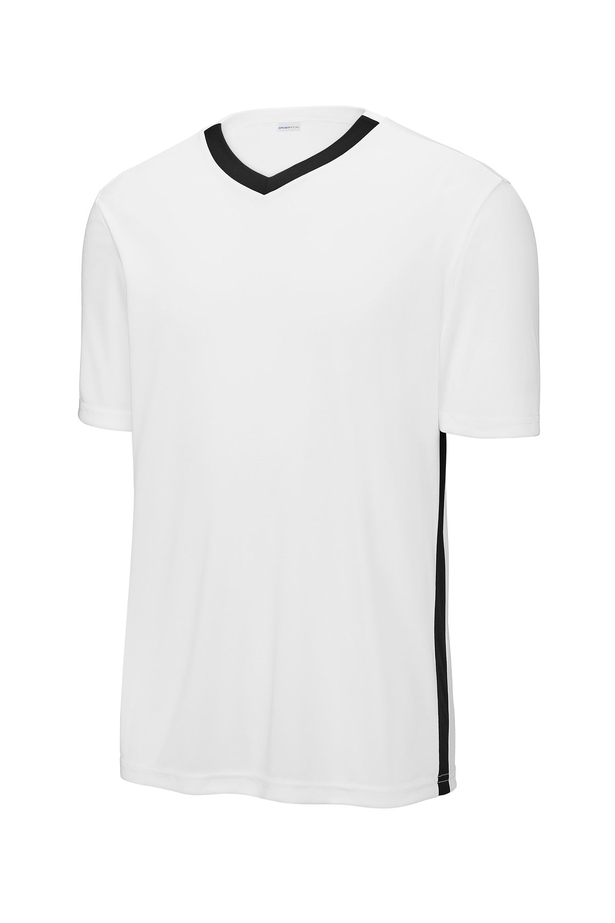 Front View of White/Blk Sport-Tek Competitor United V-Neck ST101