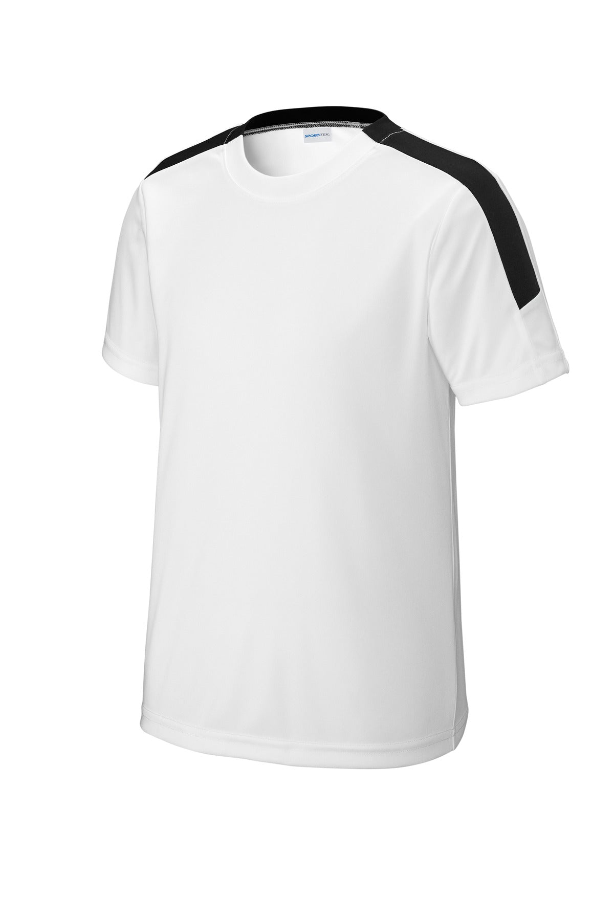 Front View of White/Blk Sport-Tek Youth Competitor United Crew YST100