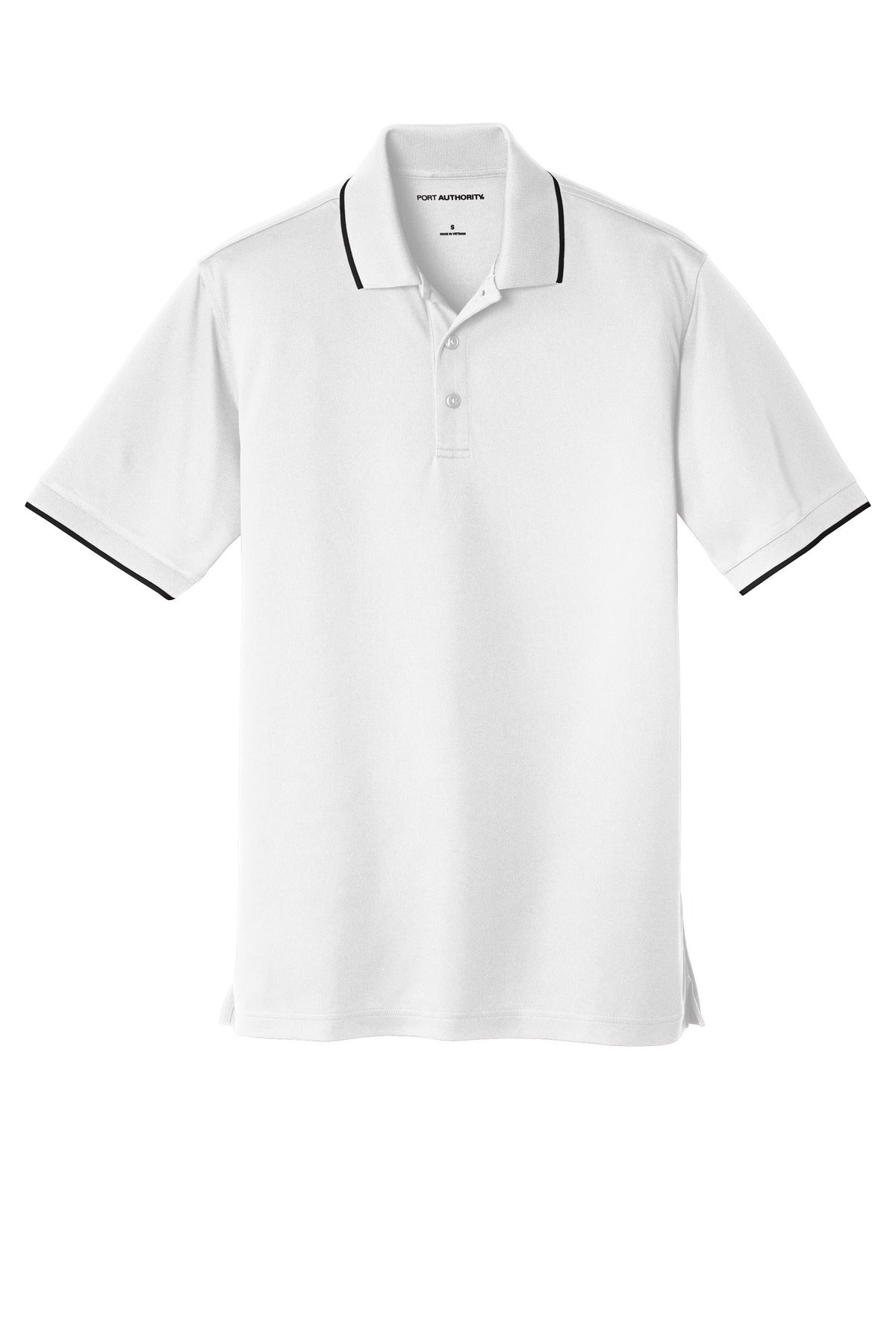 Front View of White/Dp Black Port Authority Dry Zone UV Micro-Mesh Tipped Polo. K111