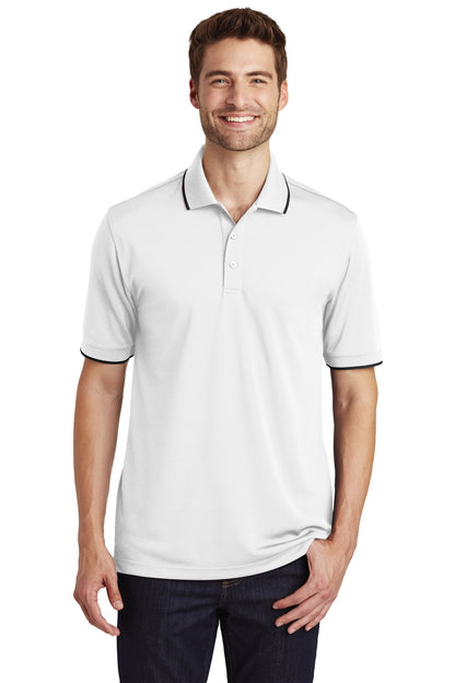 Front View of White/Dp Black Port Authority Dry Zone UV Micro-Mesh Tipped Polo. K111