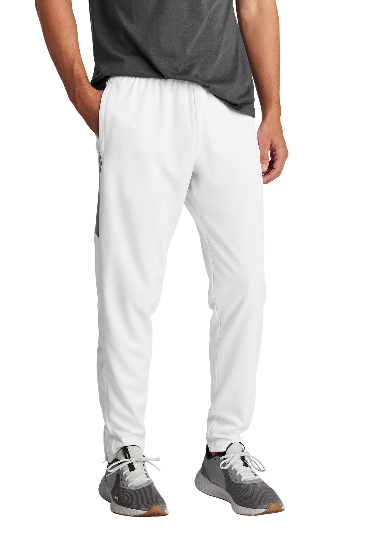 Front View of White/IrGy Sport-Tek Travel Pant PST800