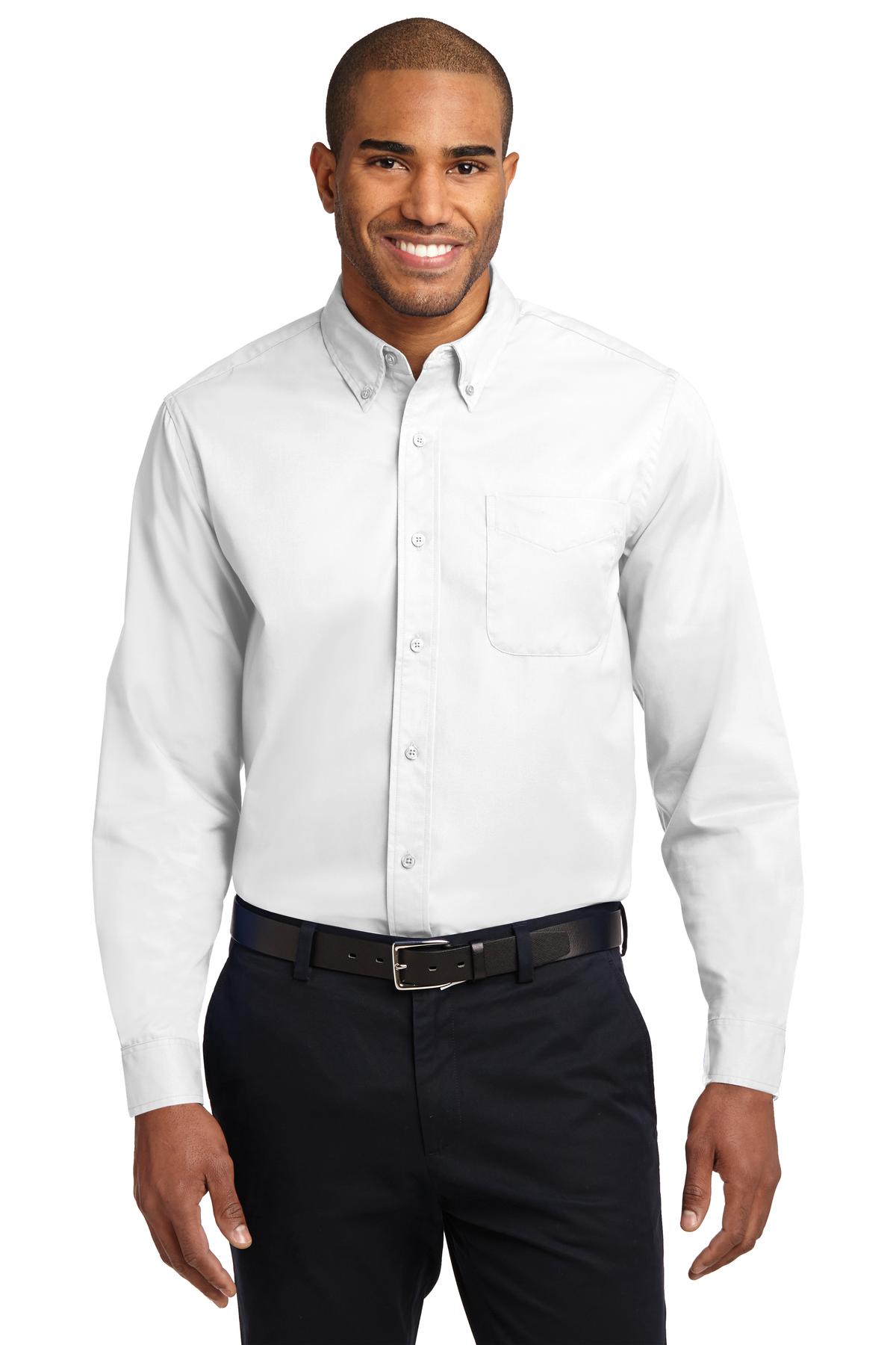 Front View of White/Lt Stone Port Authority Extended Size Long Sleeve Easy Care Shirt S608ES