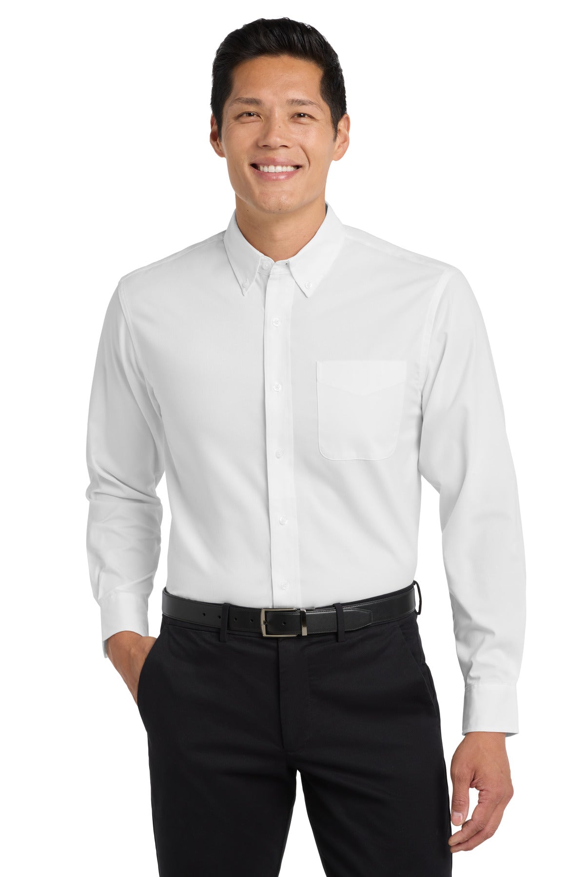 Front View of White/Lt Stone Port Authority Extended Size Long Sleeve Easy Care Shirt S608ES