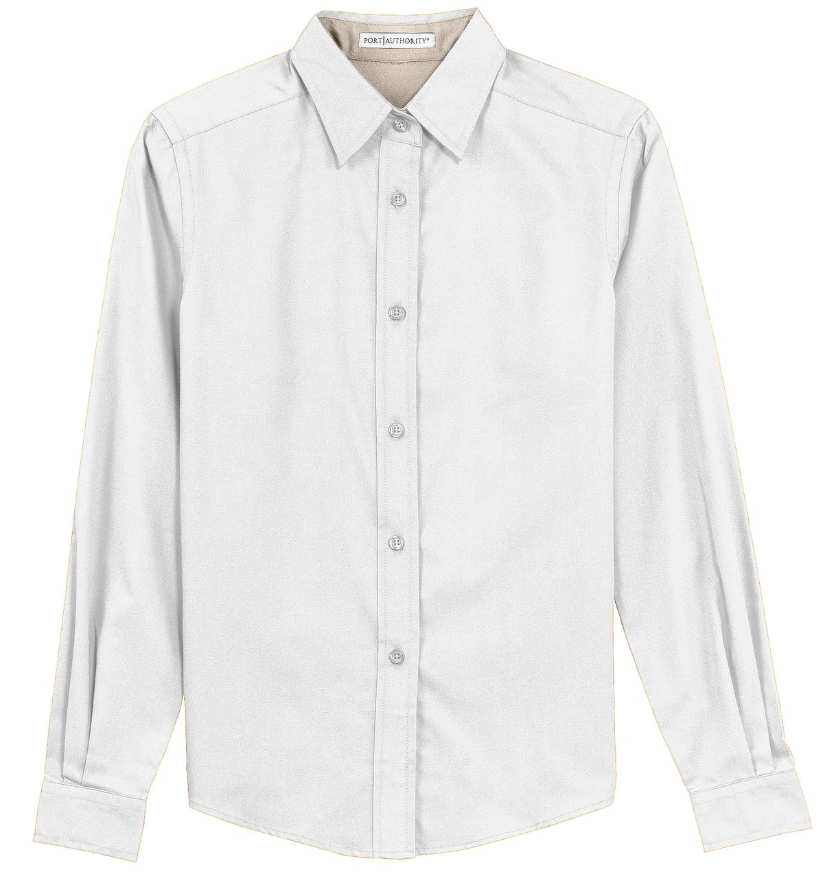 Front View of White/Lt Stone Port Authority Women's Long Sleeve Easy Care Shirt. L608