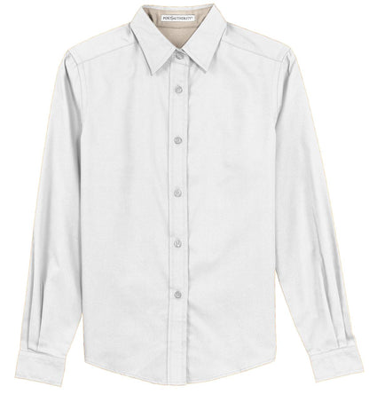 Front View of White/Lt Stone Port Authority Women's Long Sleeve Easy Care Shirt. L608