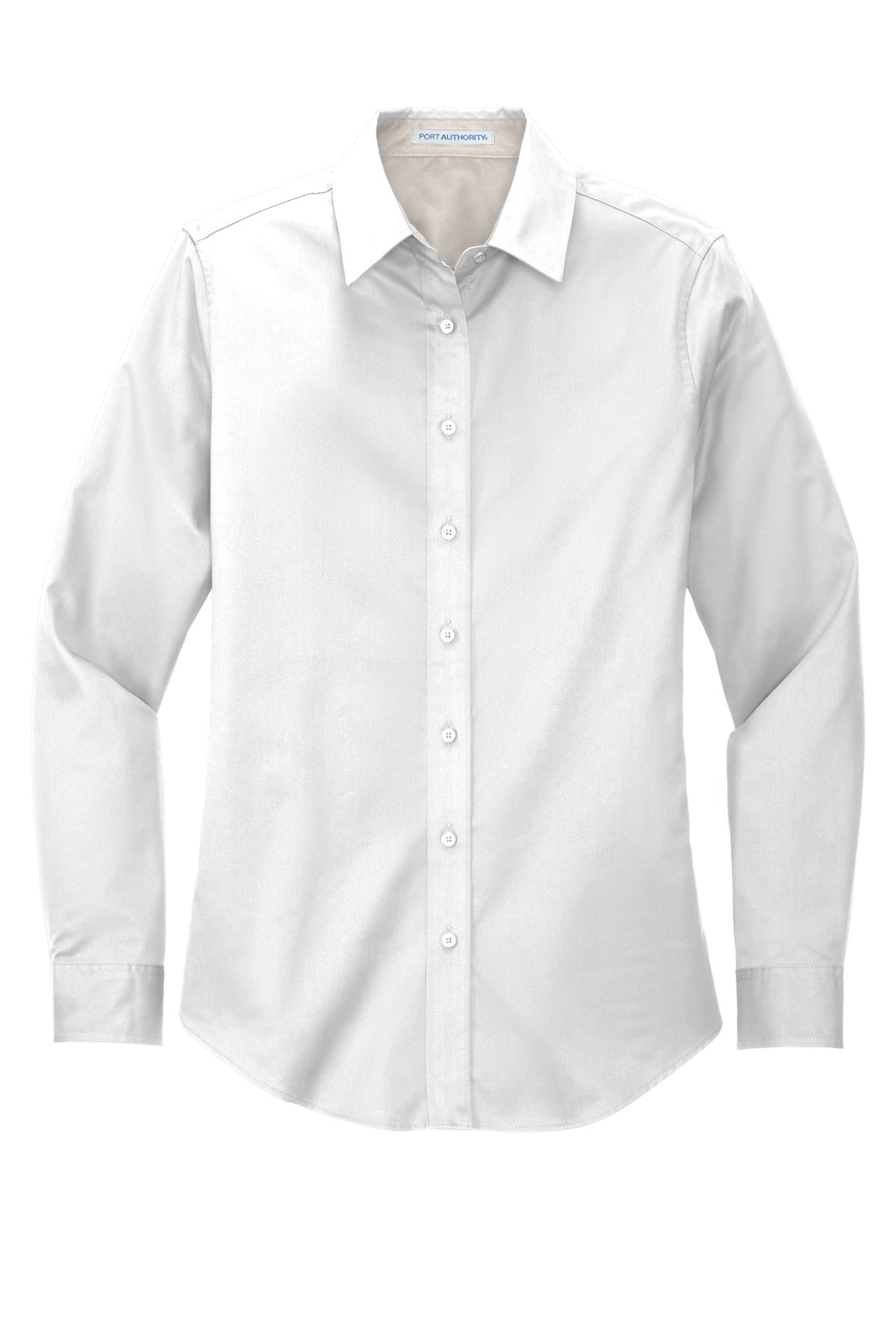 Front View of White/Lt Stone Port Authority Women's Long Sleeve Easy Care Shirt. L608