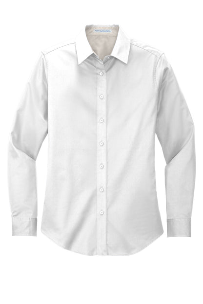 Front View of White/Lt Stone Port Authority Women's Long Sleeve Easy Care Shirt. L608