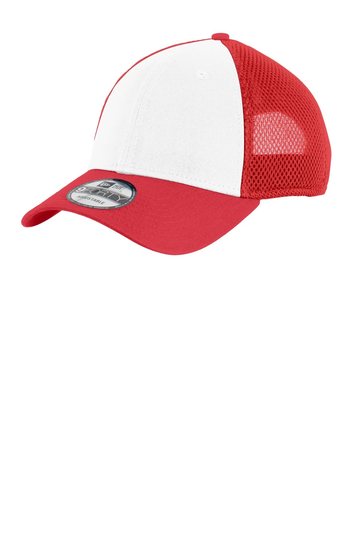 Front View of White/Scar Red New Era Snapback Contrast Front Mesh Cap. NE204