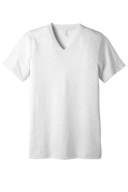 Front View of Wht Fleck TB BELLA+CANVAS Unisex Triblend Short Sleeve V-Neck Te. BC3415