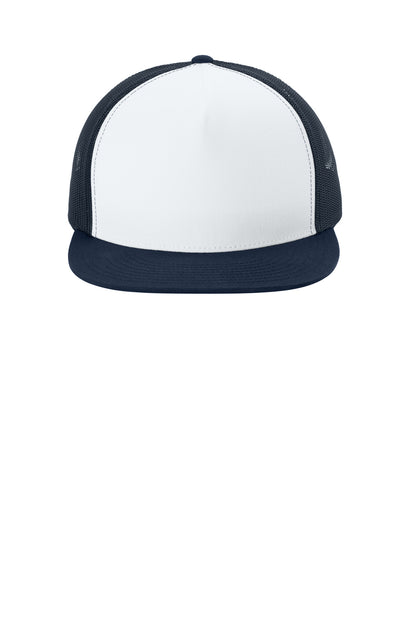 Front View of Wh/TNv/TNv Sport-Tek YP Classics 5-Panel Classic Trucker Mesh Back Cap. STC38