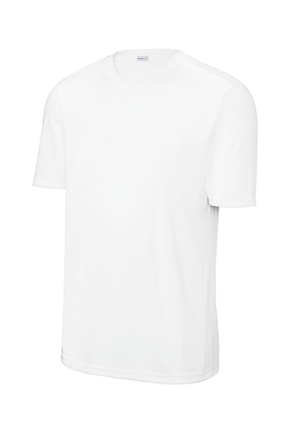 Front View of Wht/Wht Sport-Tek Competitor United V-Neck ST101