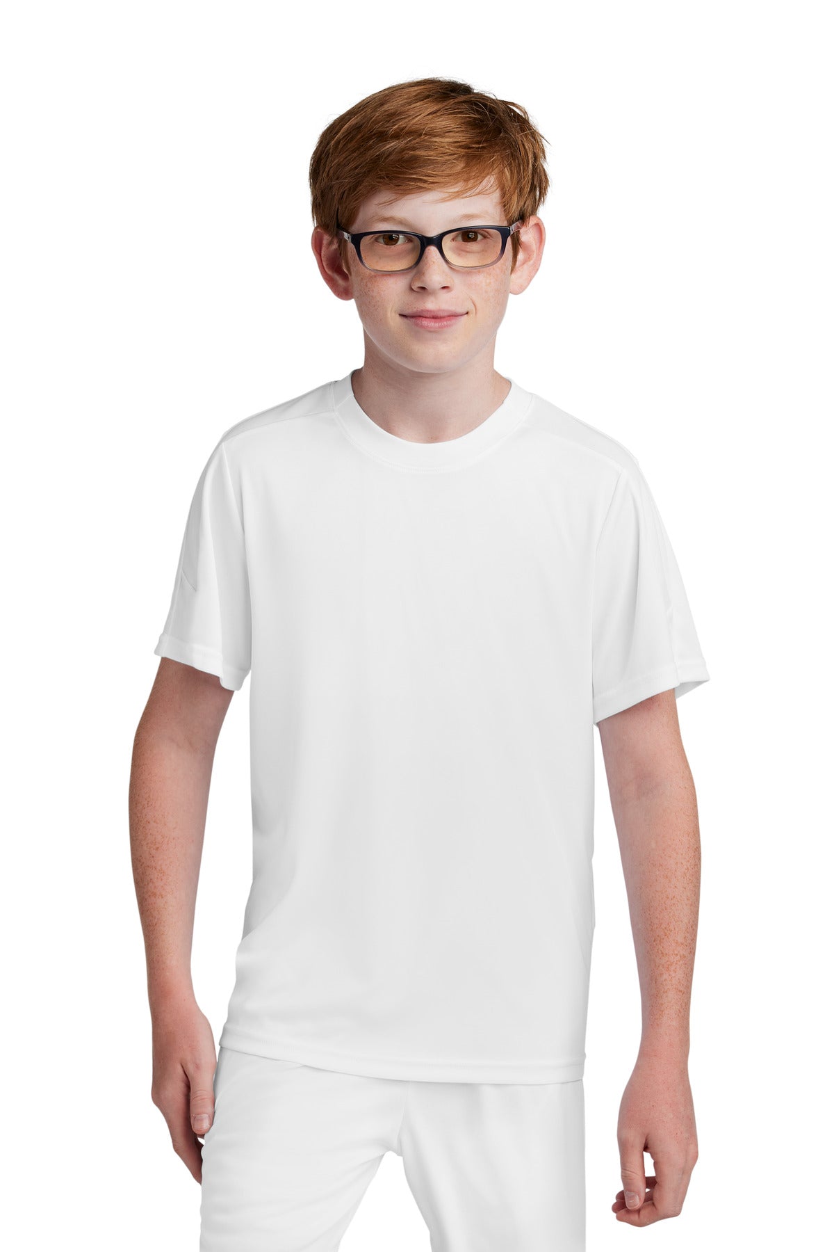 Front View of Wht/Wht Sport-Tek Youth Competitor United Crew YST100