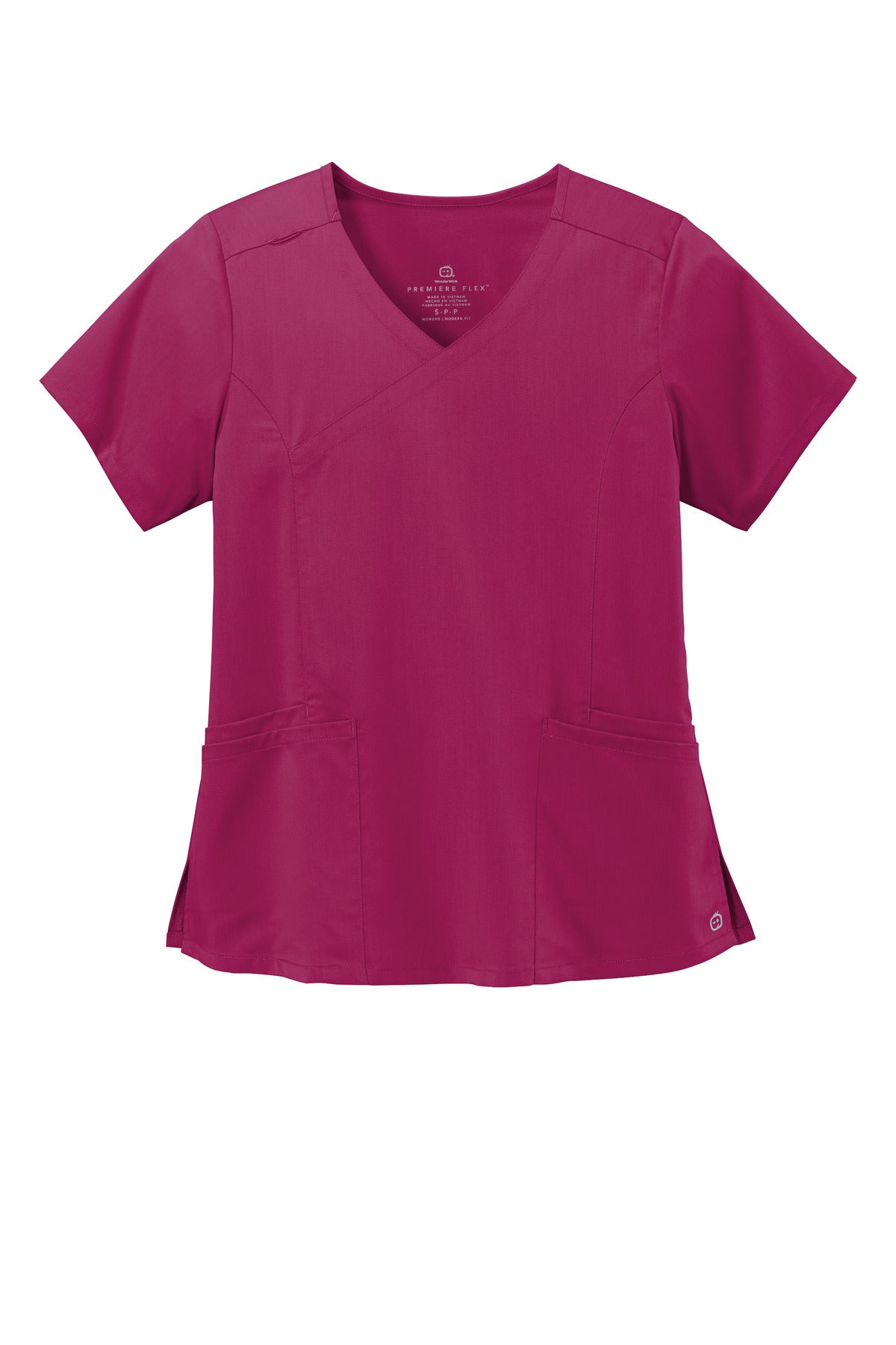 Front View of Wine Wink Women's Premiere Flex Mock Wrap Top WW4268
