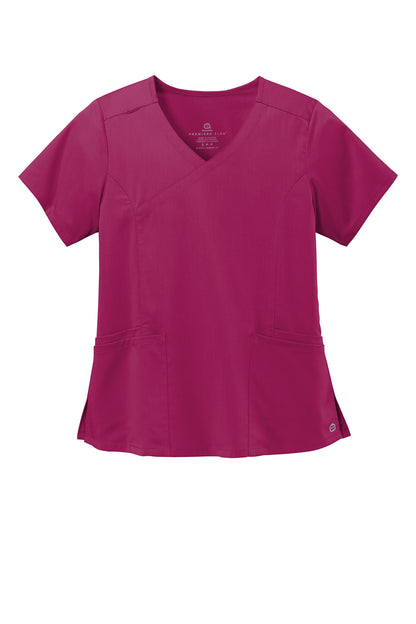 Front View of Wine Wink Women's Premiere Flex Mock Wrap Top WW4268