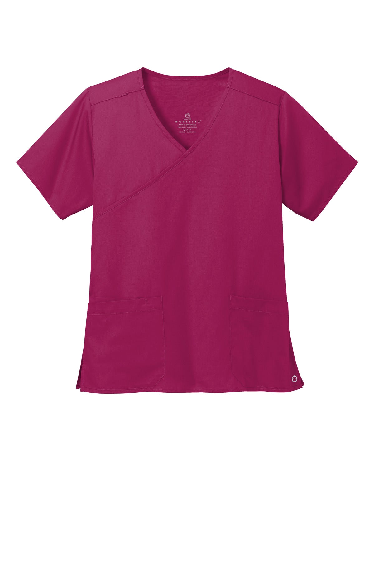 Front View of Wine Wink Women's WorkFlex Mock Wrap Top WW4760