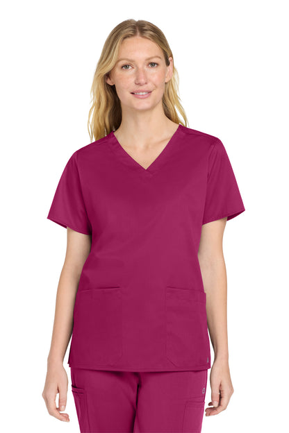 Front View of Wine Wink Women's WorkFlex V-Neck Top WW4560
