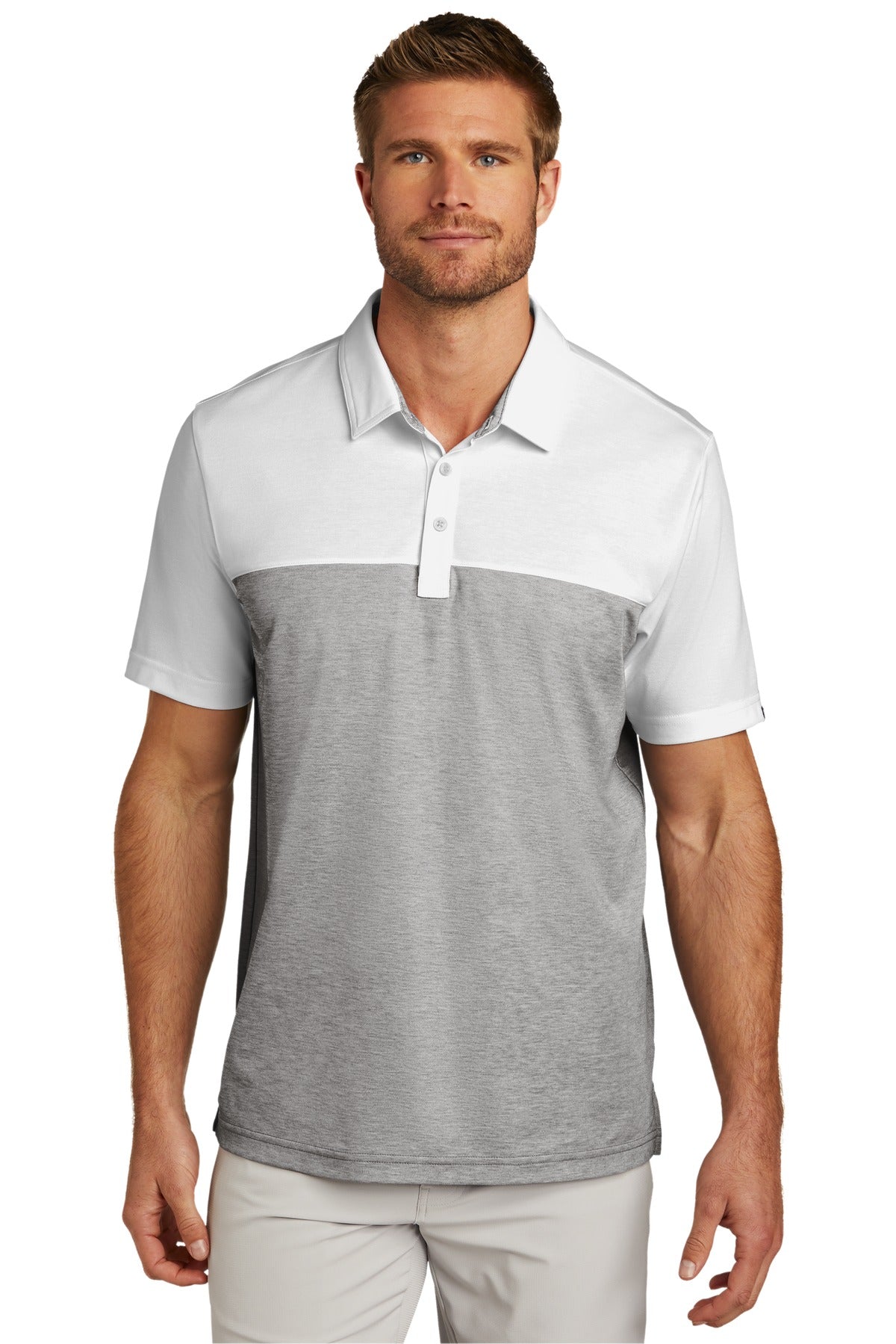 Front View of W/QuiShaGH TravisMathew Oceanside Blocked Polo. TM1MU414