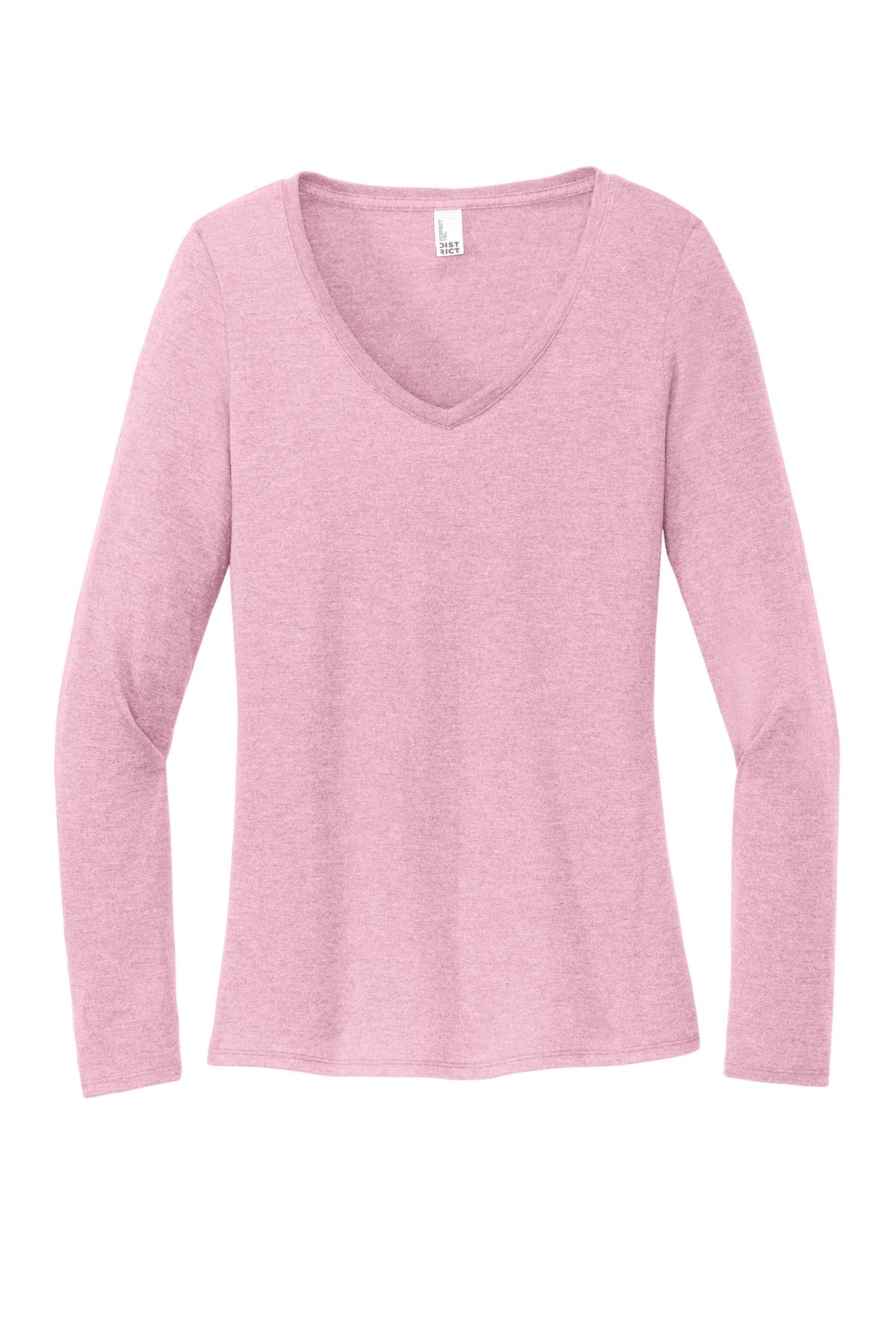 Front View of WstriaHthr District Women's Perfect Tri Long Sleeve V-Neck Tee DT135
