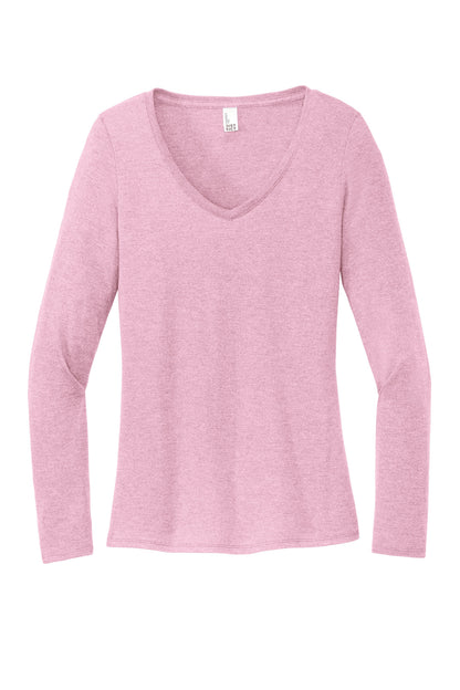 Front View of WstriaHthr District Women's Perfect Tri Long Sleeve V-Neck Tee DT135