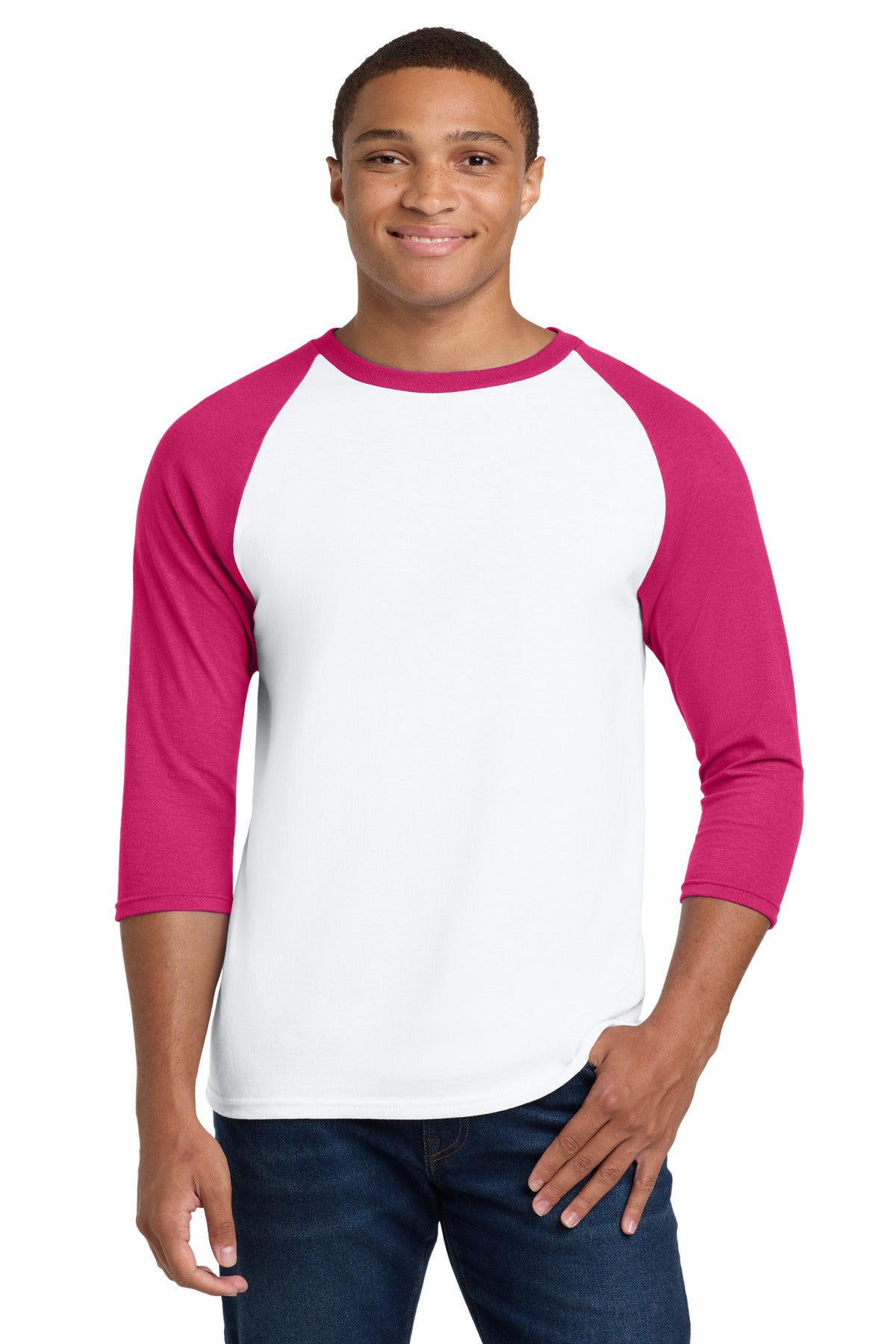 Front View of WTrmHelicn Gildan Heavy Cotton 3/4-Sleeve Raglan T-Shirt. 5700