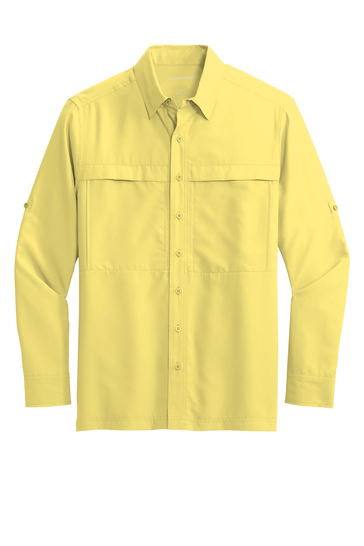 Front View of Yellow Port Authority Long Sleeve UV Daybreak Shirt W960
