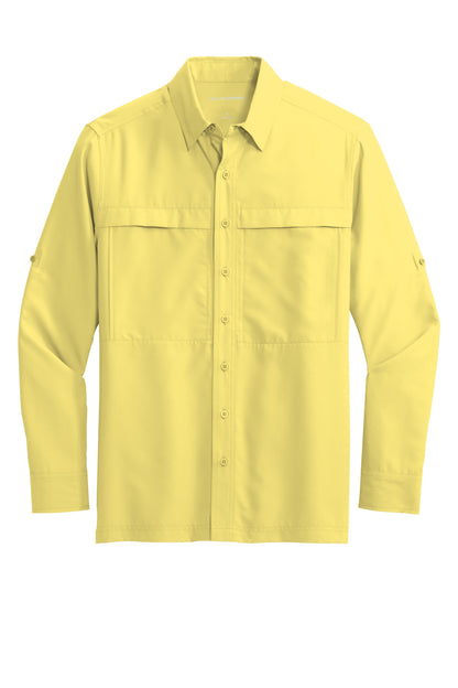 Front View of Yellow Port Authority Long Sleeve UV Daybreak Shirt W960