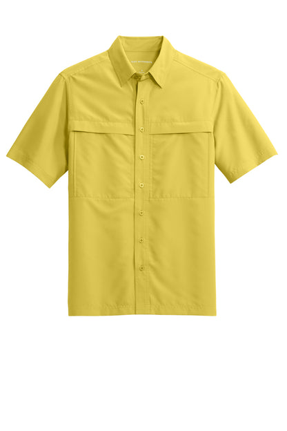 Front View of Yellow Port Authority Short Sleeve UV Daybreak Shirt W961