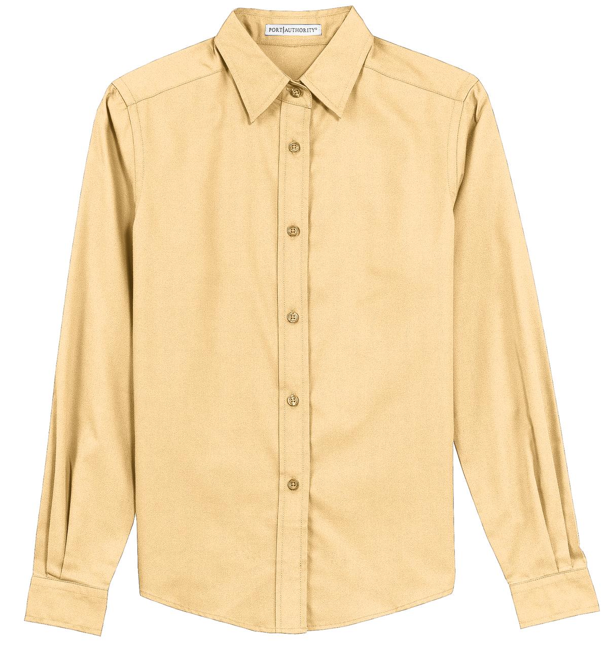 Front View of Yellow Port Authority Women's Long Sleeve Easy Care Shirt. L608