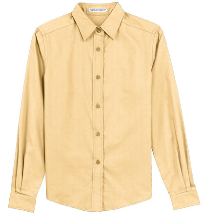 Front View of Yellow Port Authority Women's Long Sleeve Easy Care Shirt. L608
