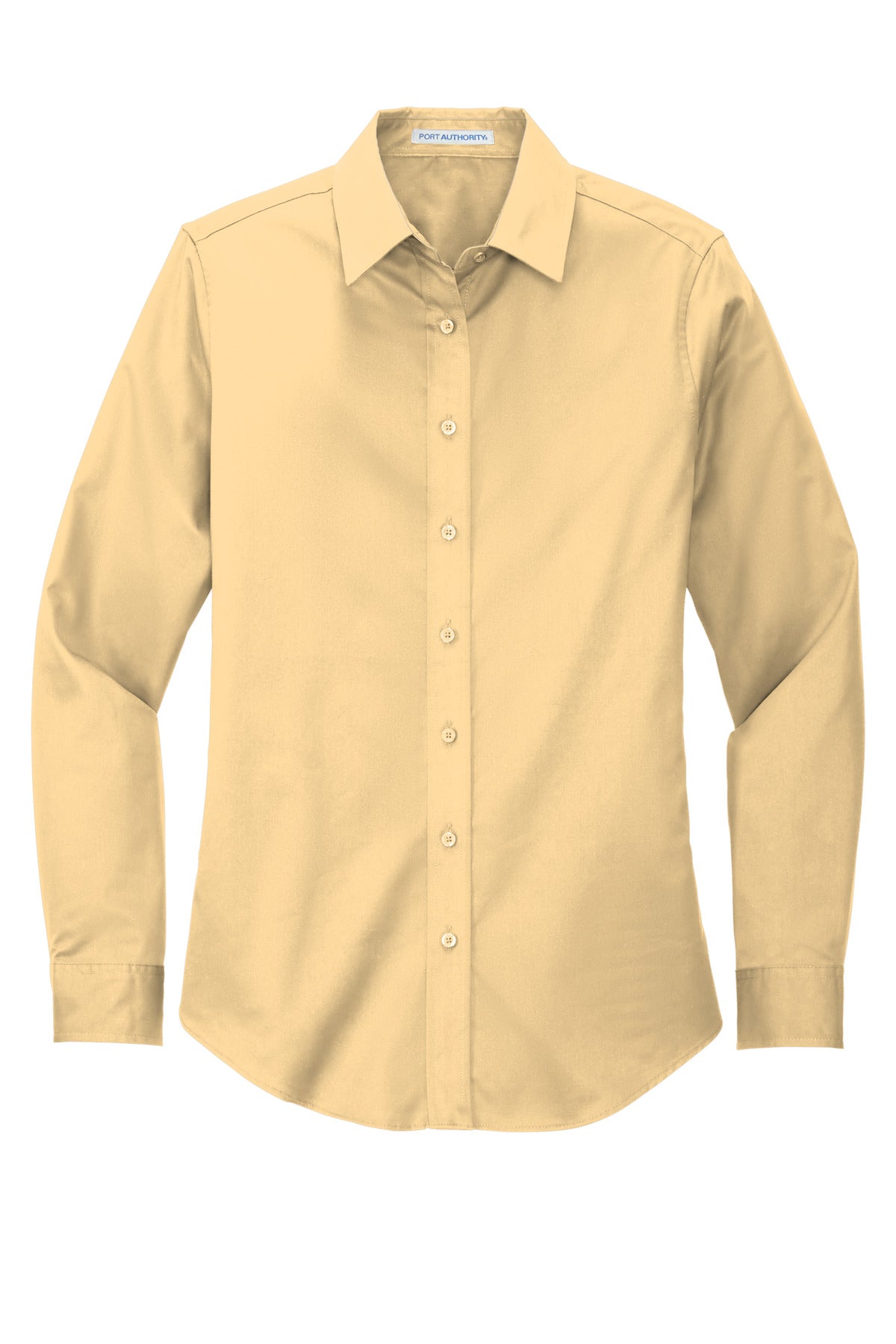 Front View of Yellow Port Authority Women's Long Sleeve Easy Care Shirt. L608