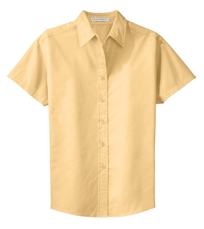 Front View of Yellow Port Authority Women's Short Sleeve Easy Care Shirt. L508
