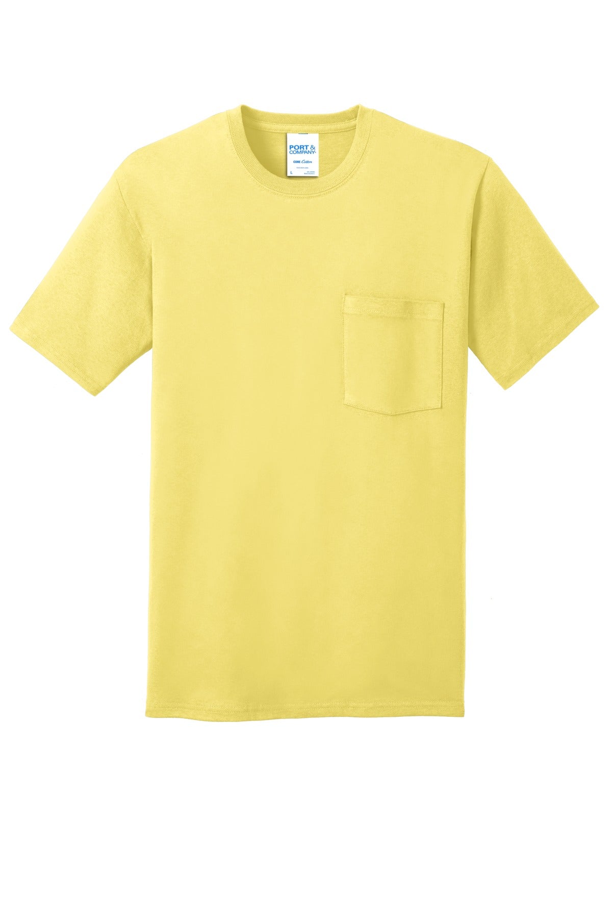 Front View of Yellow Port & Company Core Cotton Pocket Tee. PC54P