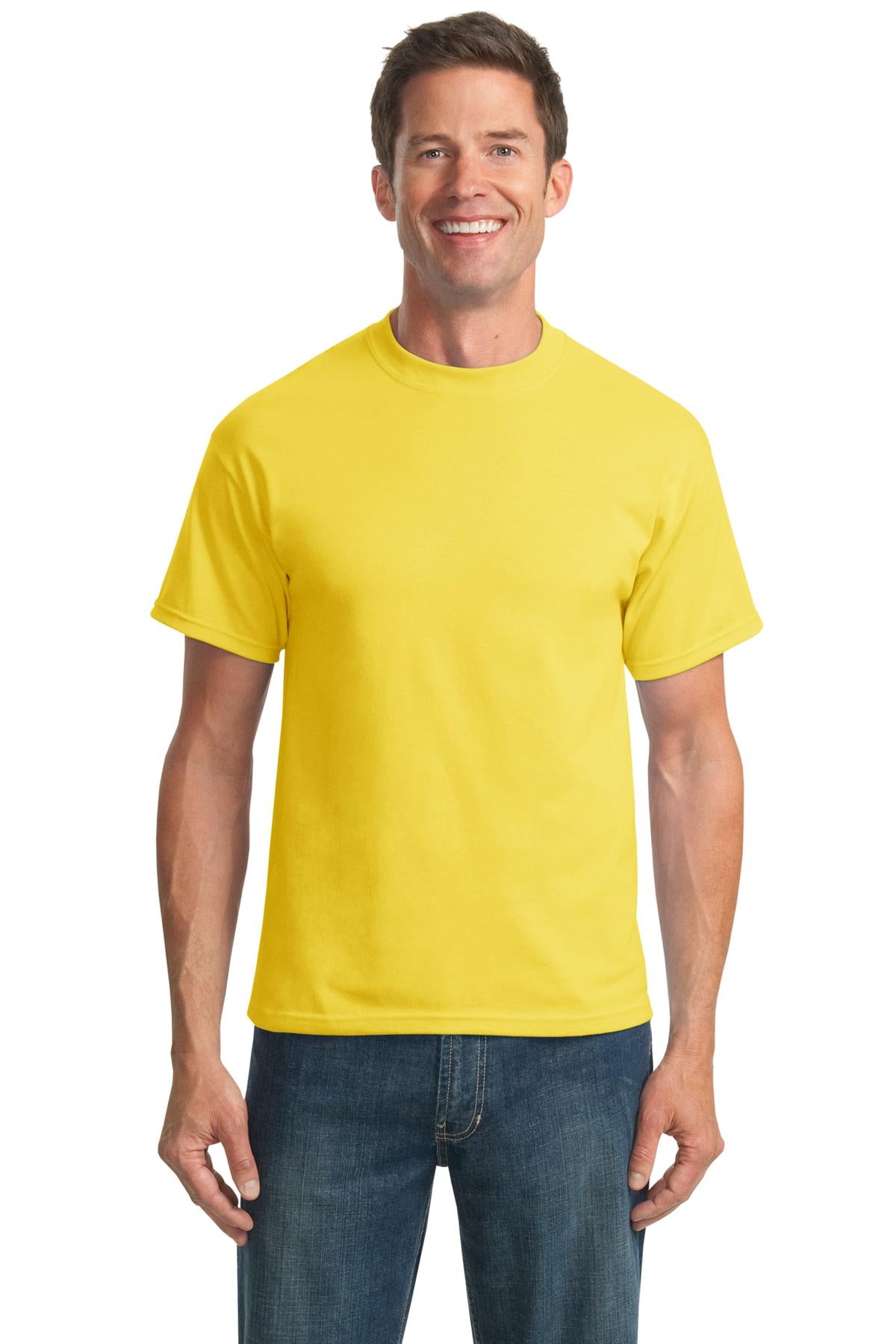 Front View of Yellow Port & Company Tall Core Blend Tee. PC55T