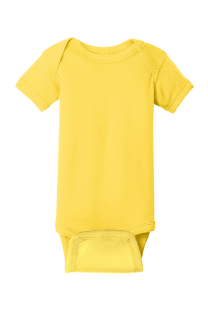 Front View of Yellow Rabbit Skins Infant Short Sleeve Baby Rib Bodysuit. RS4400