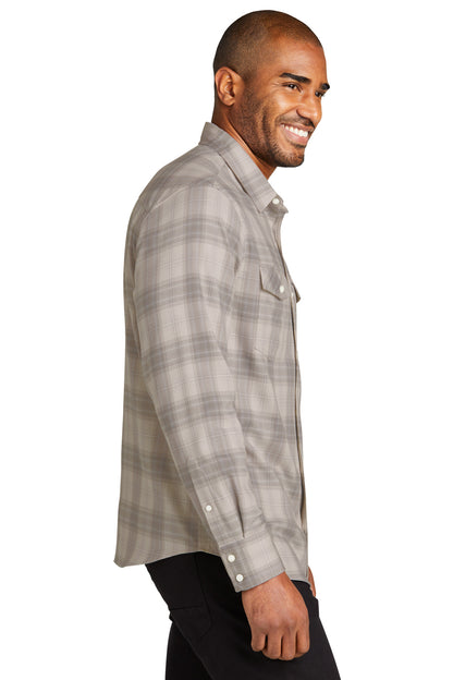 FrostGrey Port Authority Long Sleeve Ombre Plaid Shirt W672