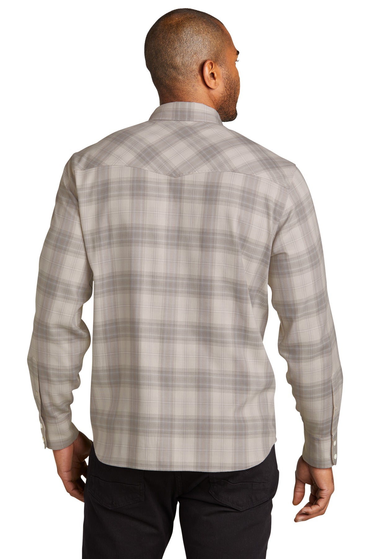 FrostGrey Port Authority Long Sleeve Ombre Plaid Shirt W672