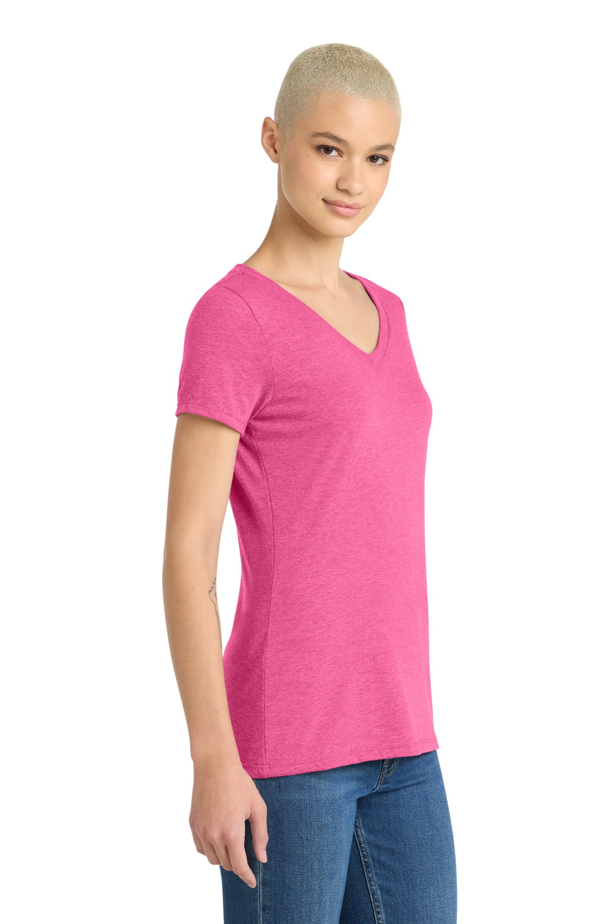 Fuchsia Frost District Women's Perfect Tri V-Neck Tee. DM1350L