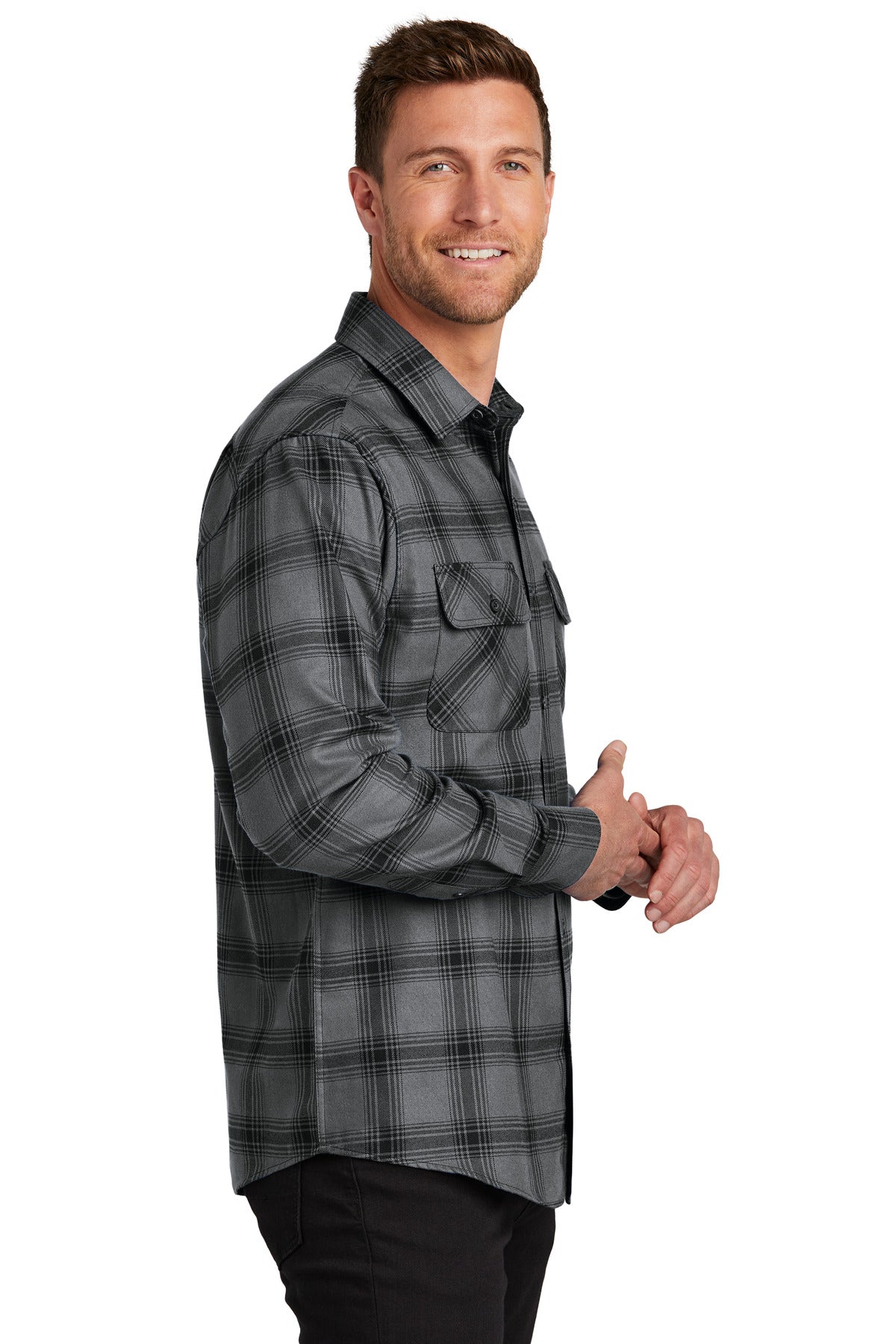 G/BkOpnPld Port Authority Plaid Flannel Shirt. W668