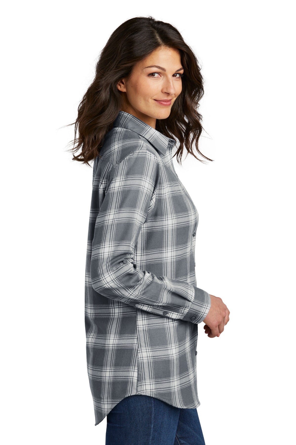 G/CrOpnPld Port Authority Women's Plaid Flannel Tunic . LW668