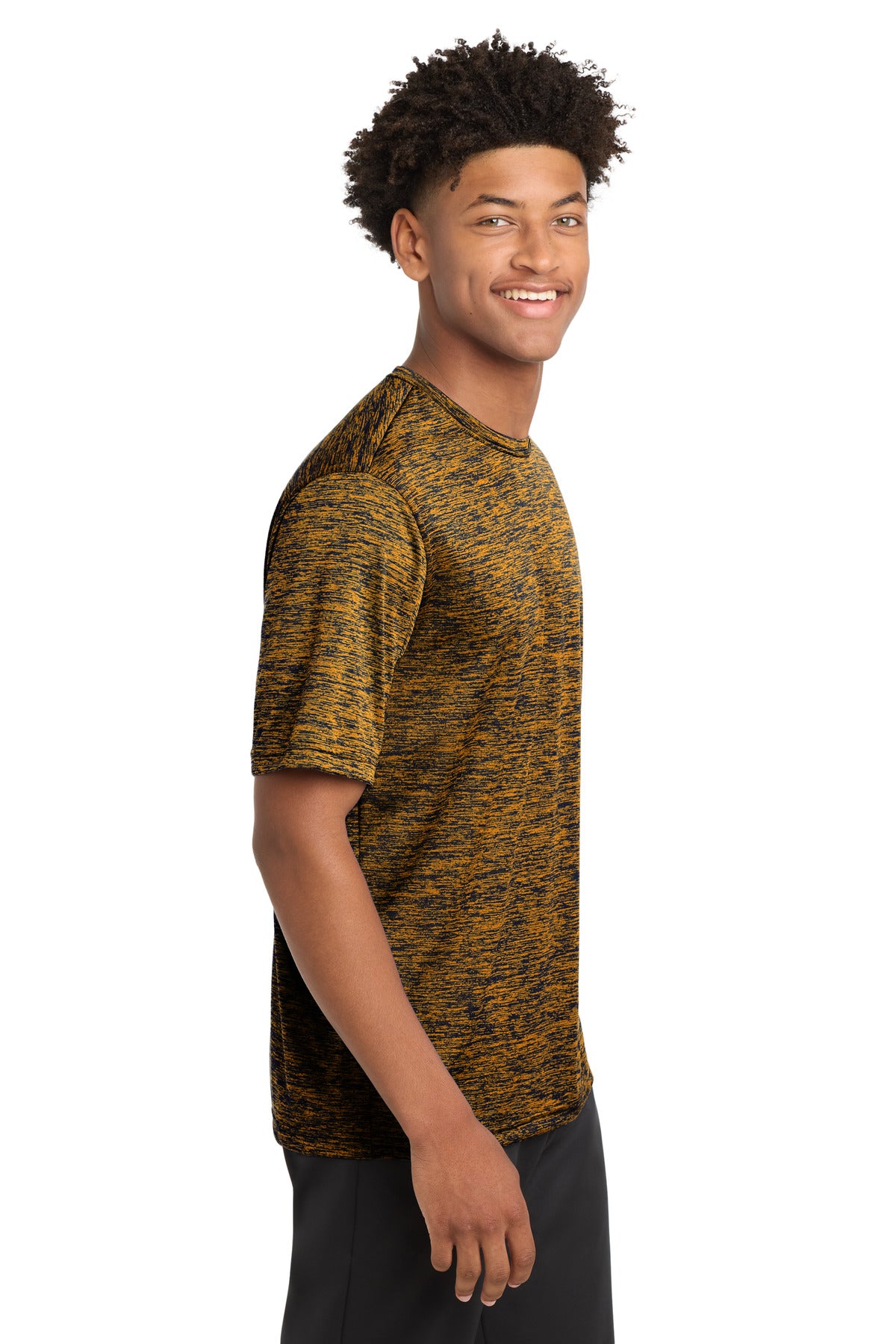 Gold-Black Ele Sport-Tek PosiCharge Electric Heather Tee. ST390
