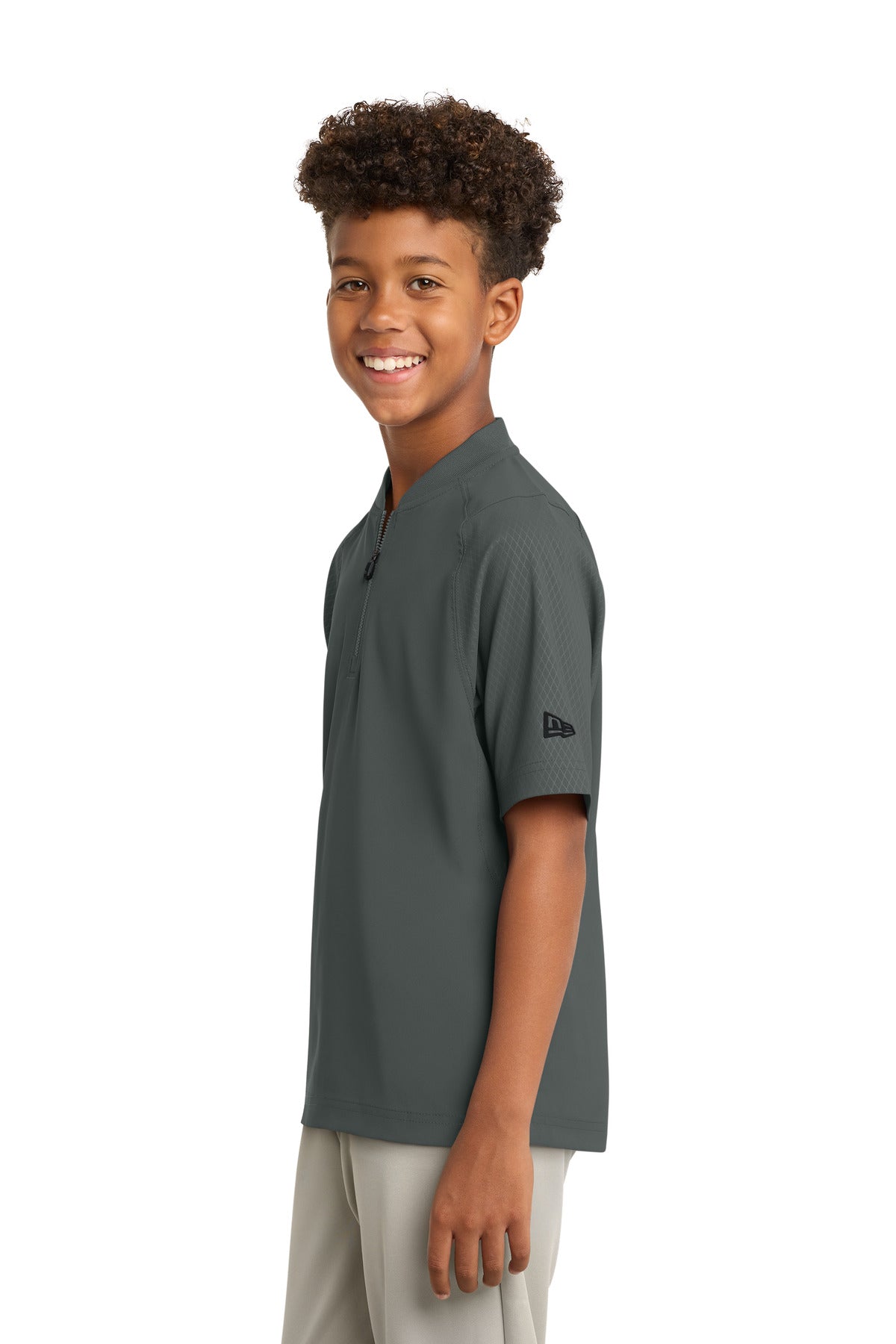 Graphite New Era Youth Cage Short Sleeve 1/4-Zip Jacket. YNEA600