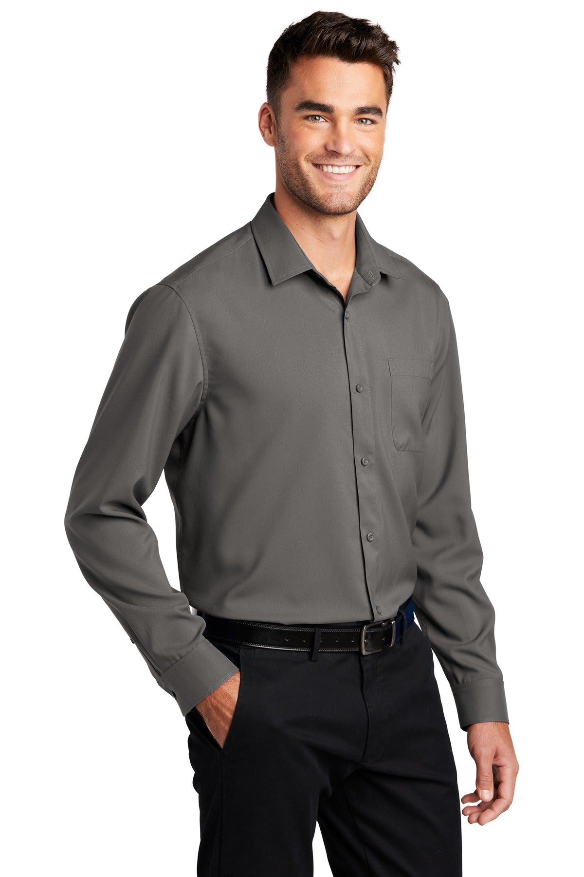 Graphite Port Authority Long Sleeve Performance Staff Shirt W401