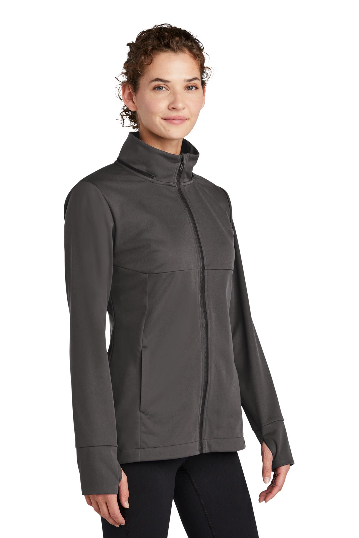Graphite Sport-Tek Women's Hooded Soft Shell Jacket LST980