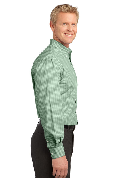 Green Port Authority Plaid Pattern Easy Care Shirt. S639